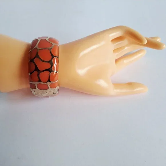 New Angelique De Paris 925 Gold Platted Coral Leopard Print Wide Bracelet - Picture 14 of 16